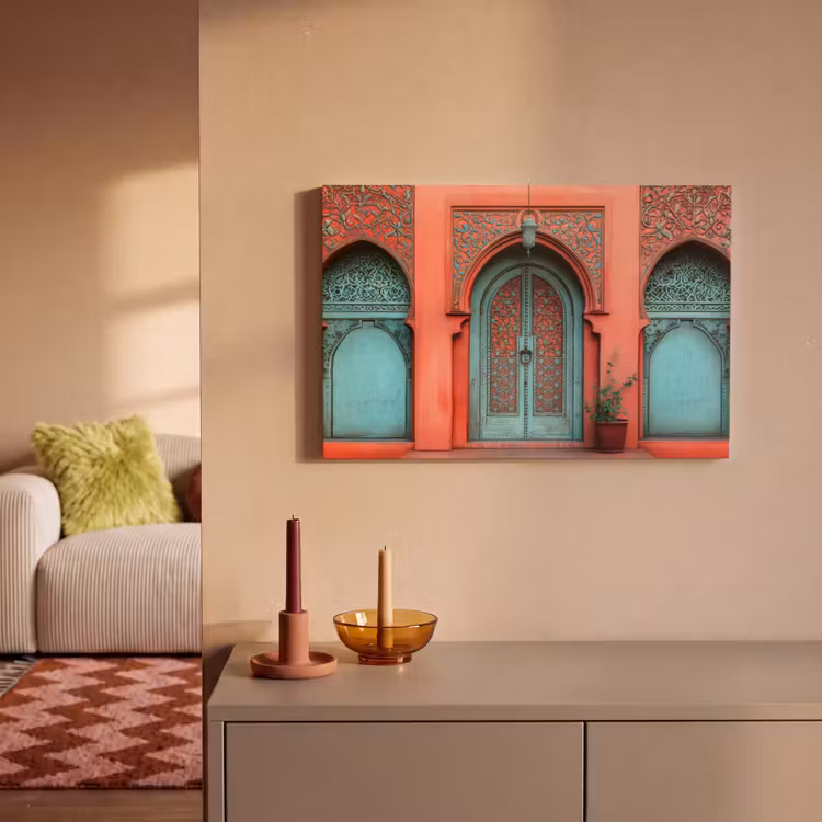 Canvas schilderij - Lantaarn - Deur - Turquoise — 2