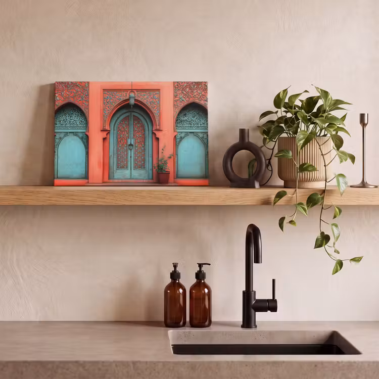 Canvas schilderij - Lantaarn - Deur - Turquoise — 3