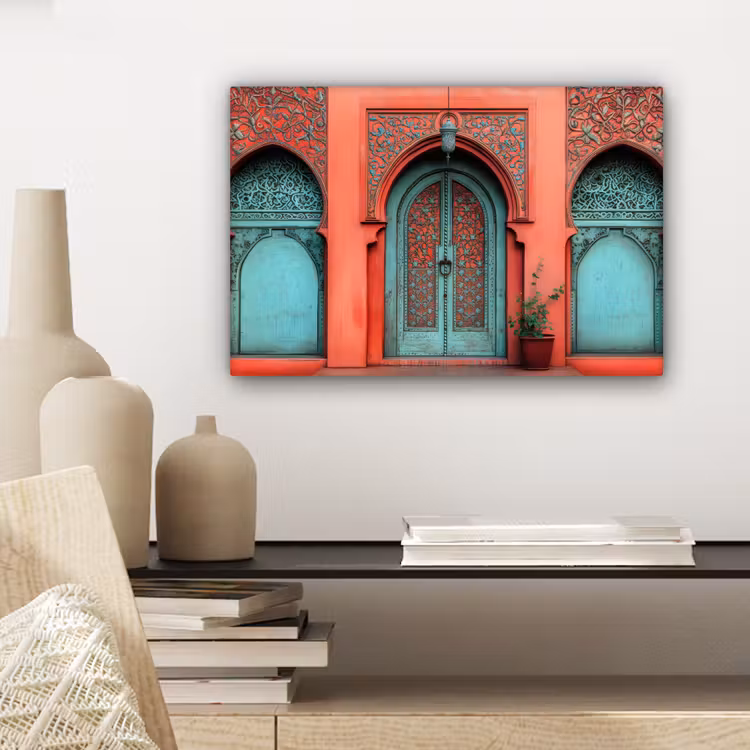 Canvas schilderij - Lantaarn - Deur - Turquoise — 5