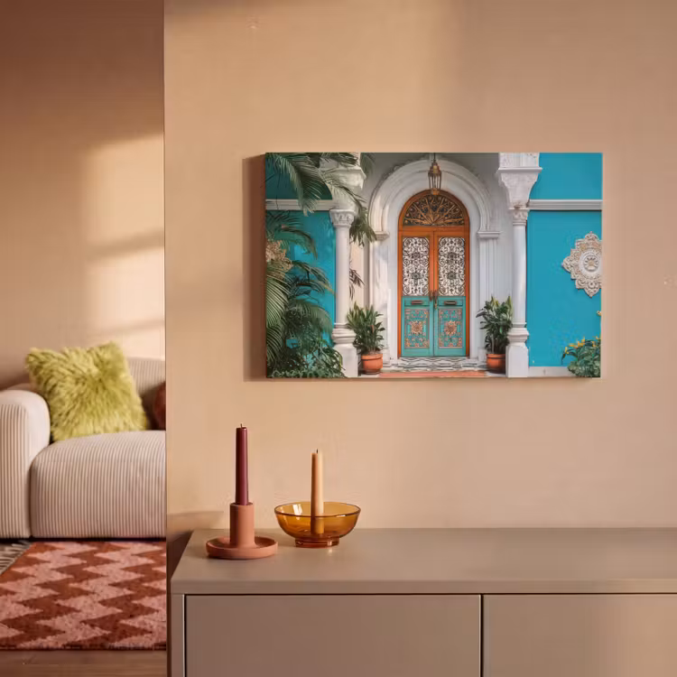 Canvas schilderij - Zuilen - Sierlijke - Deur - Blauw — 2