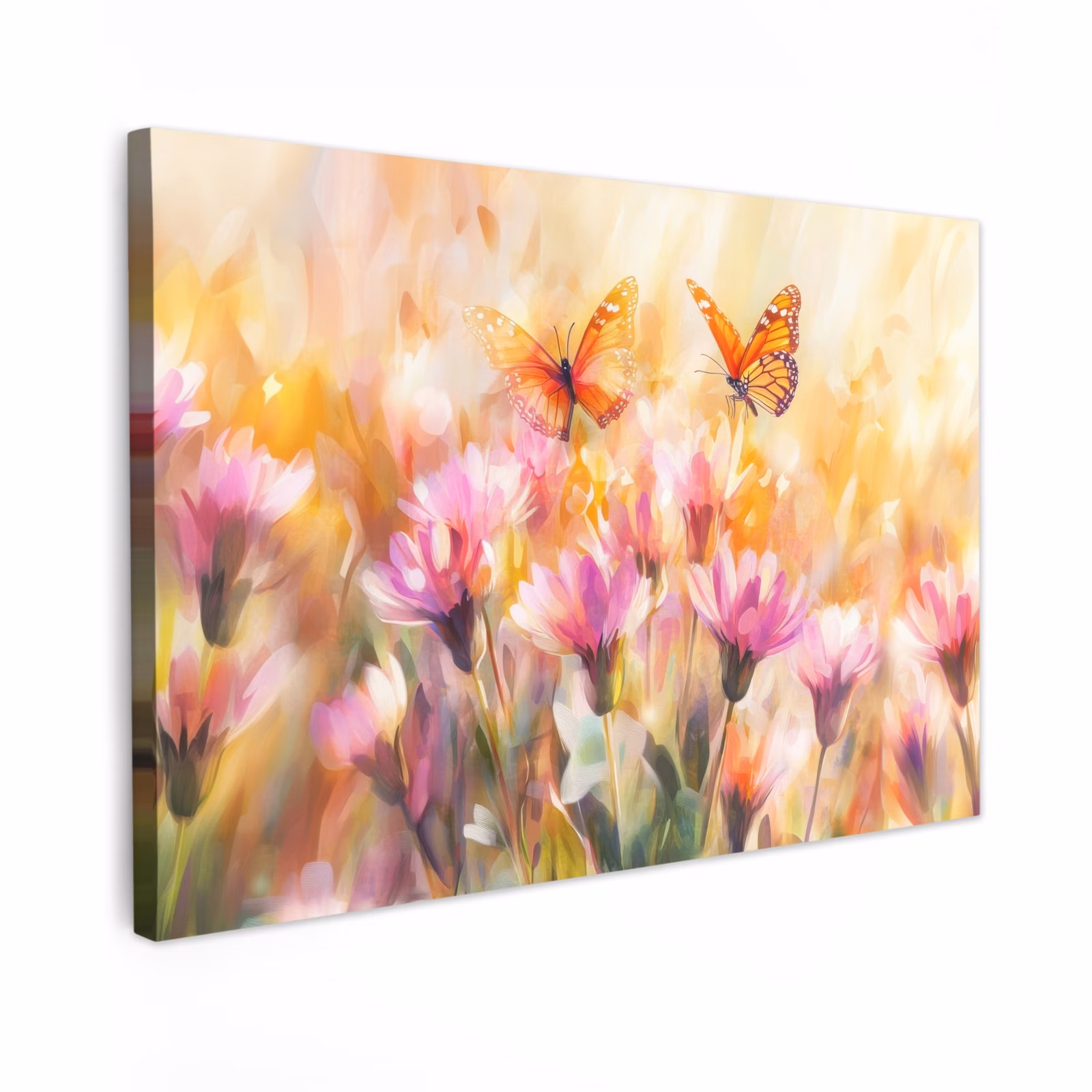 Canvas schilderij - Vlinders - Oranje - Bloemen — 1