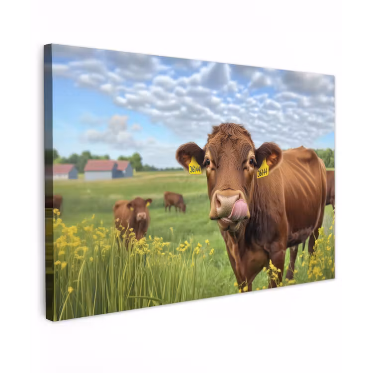 Canvas schilderij - Koe - Weide - Bloemen — 1