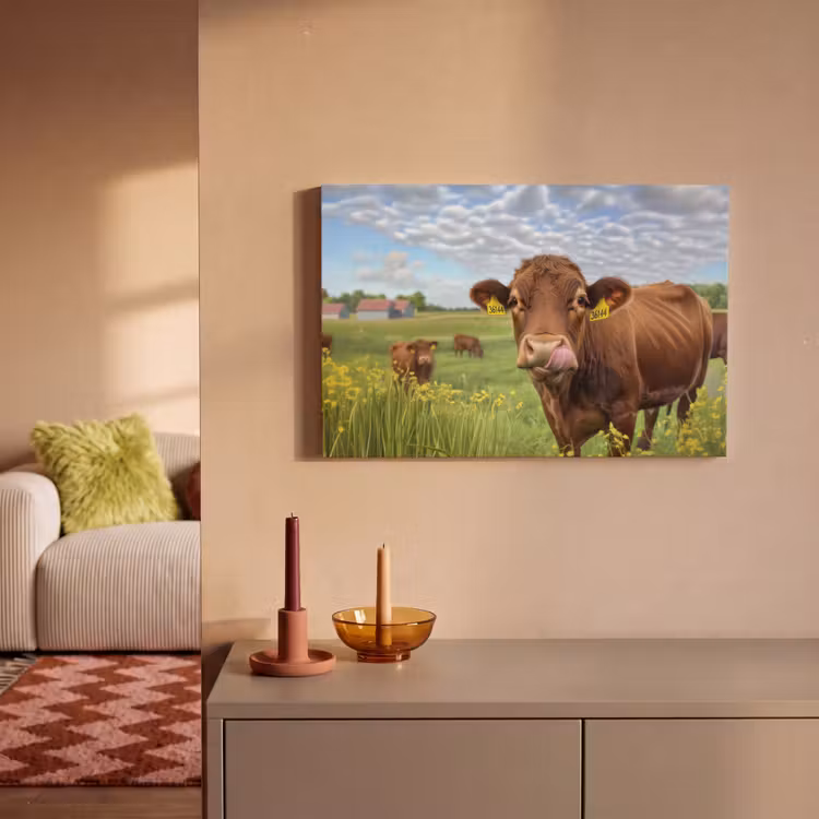 Canvas schilderij - Koe - Weide - Bloemen — 2