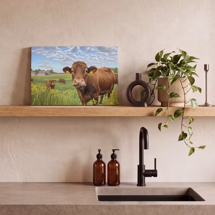 Canvas schilderij - Koe - Weide - Bloemen — 3
