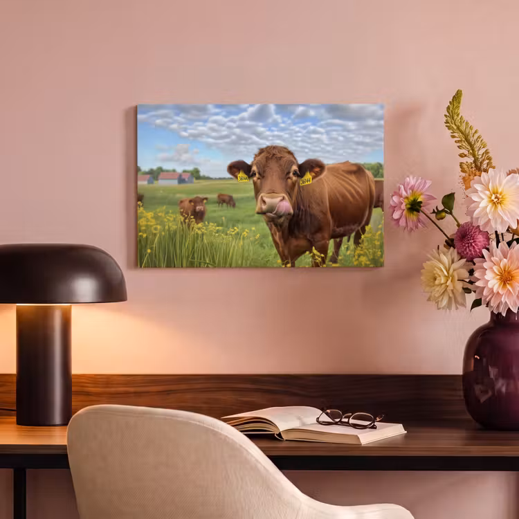 Canvas schilderij - Koe - Weide - Bloemen — 4