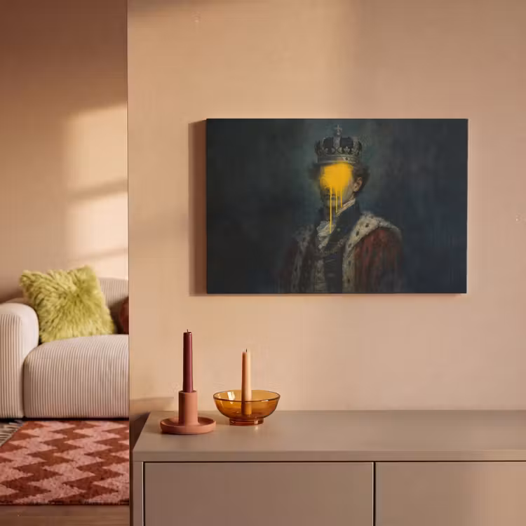 Canvas schilderij - Koning - Portret - Druipende gele verf — 2