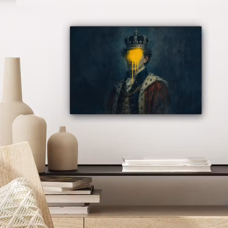 Canvas schilderij - Koning - Portret - Druipende gele verf — 5