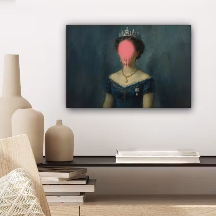 Canvas schilderij - Kroon - Roze druipend verf - Portret — 5