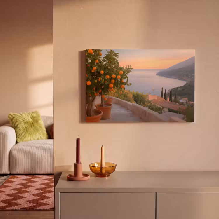 Canvas schilderij - Middelandse zee - Sinaasappel - Heuvels - Zee — 2