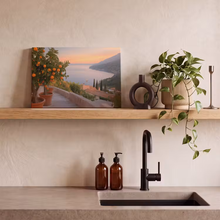 Canvas schilderij - Middelandse zee - Sinaasappel - Heuvels - Zee — 3