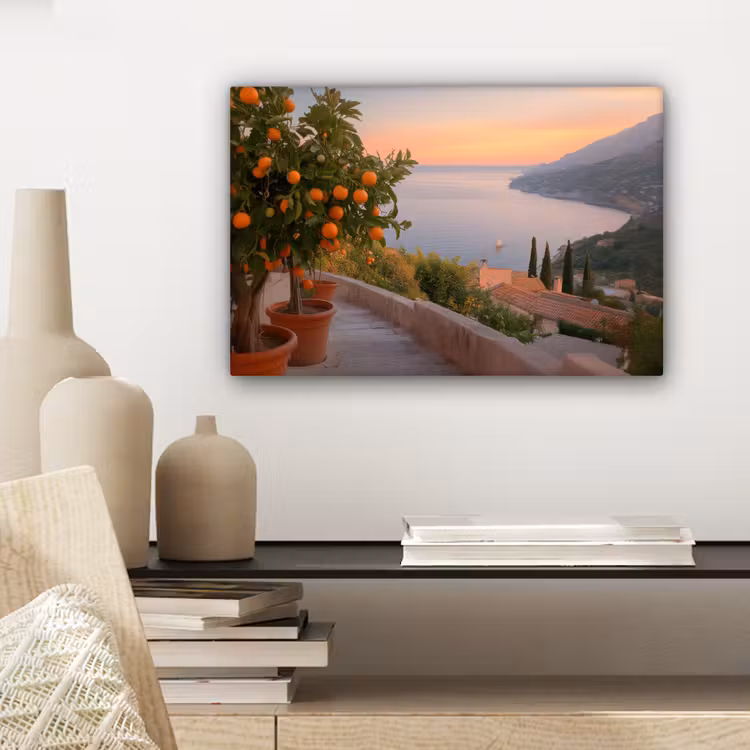 Canvas schilderij - Middelandse zee - Sinaasappel - Heuvels - Zee — 5