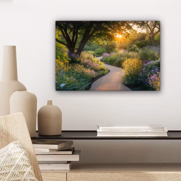 Canvas schilderij - Pad - Bloemen - Park — 5