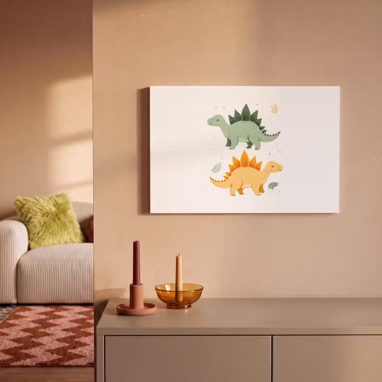 Canvas schilderij - Sterren - Stegosaurussen - Blaadjes - Groen — 2