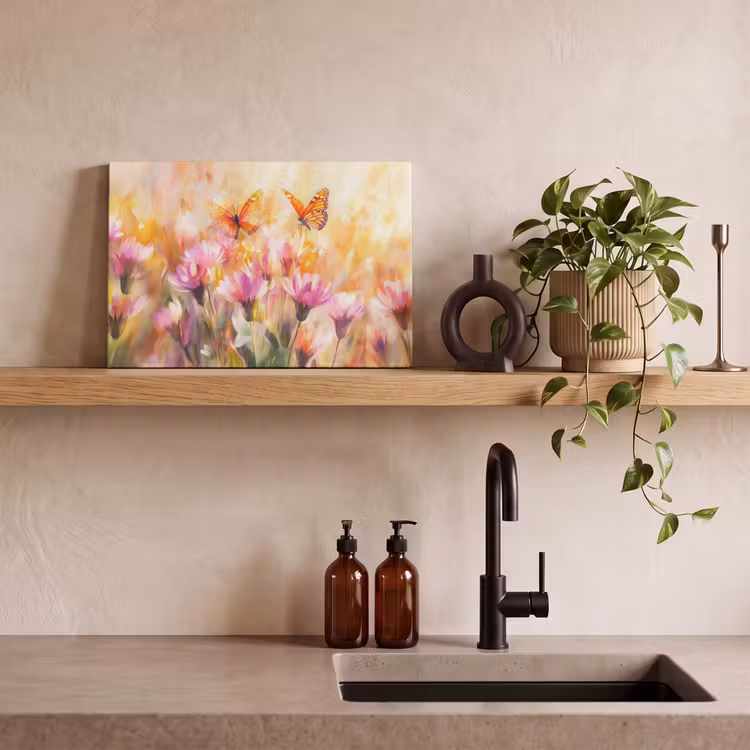 Canvas schilderij - Vlinders - Oranje - Bloemen — 3