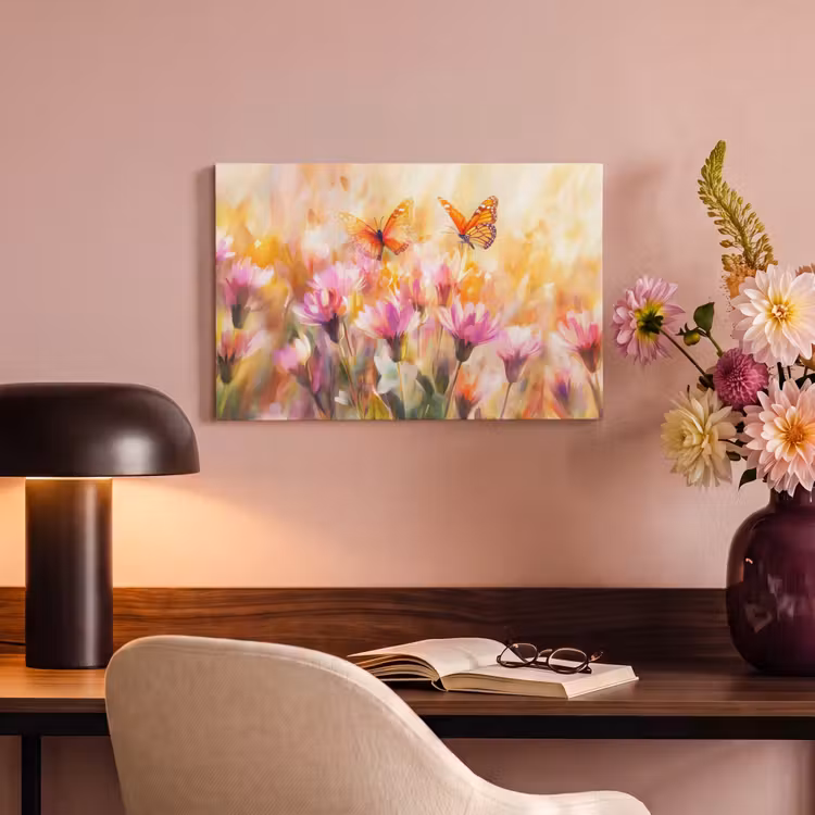 Canvas schilderij - Vlinders - Oranje - Bloemen — 4