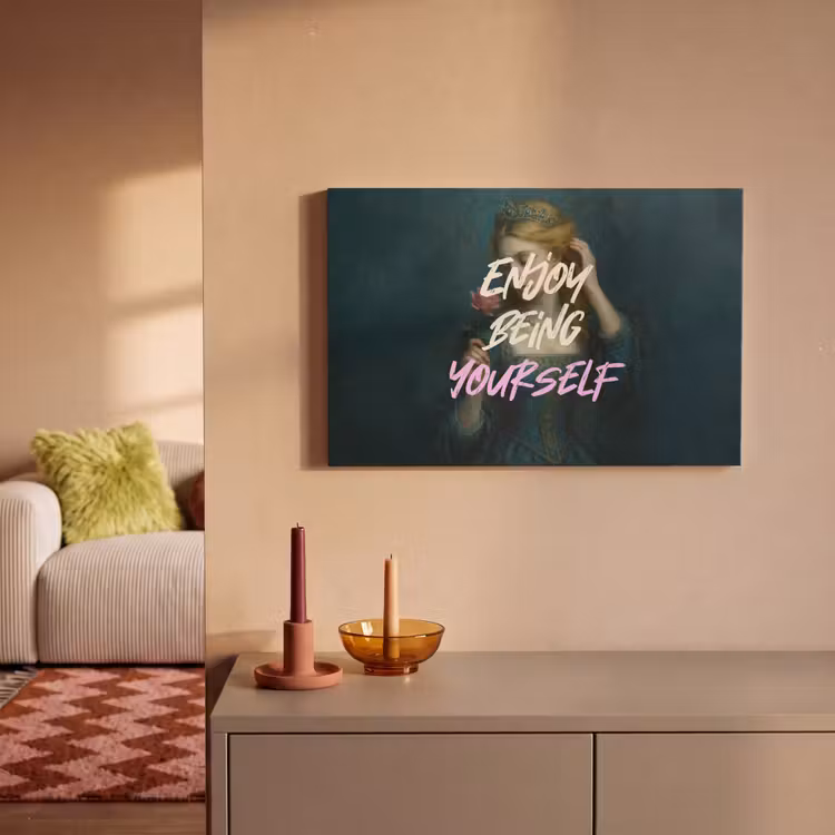 Canvas schilderij - Vrouw - Roos - Quote — 2