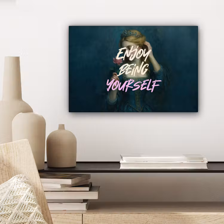 Canvas schilderij - Vrouw - Roos - Quote — 5