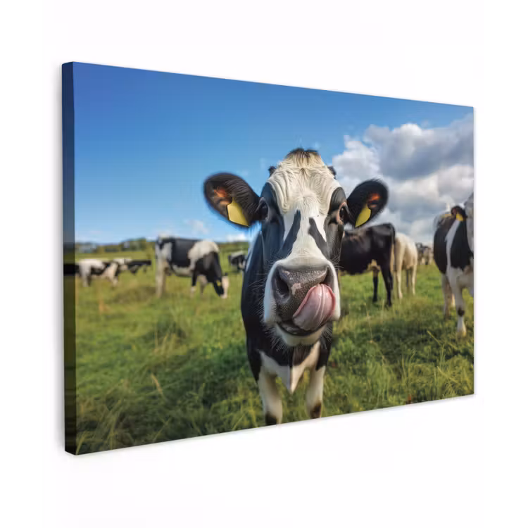 Canvas schilderij - Koe - Tong - Weide — 1