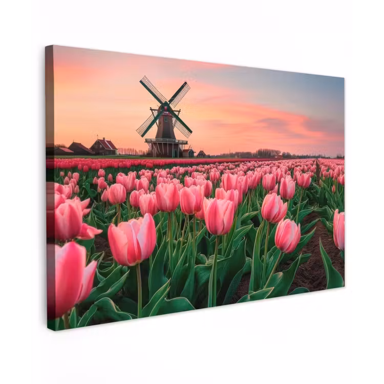Canvas schilderij - Tulpen - Molen - Nederland — 1