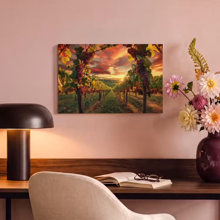 Canvas schilderij - Wijngaard - Druiven - Zonsondergang — 4
