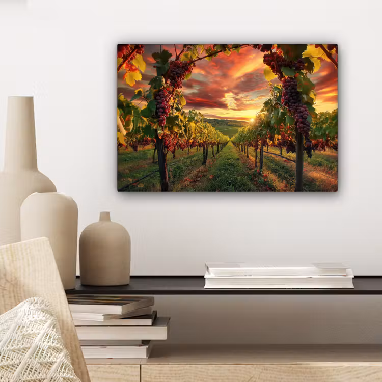 Canvas schilderij - Wijngaard - Druiven - Zonsondergang — 5