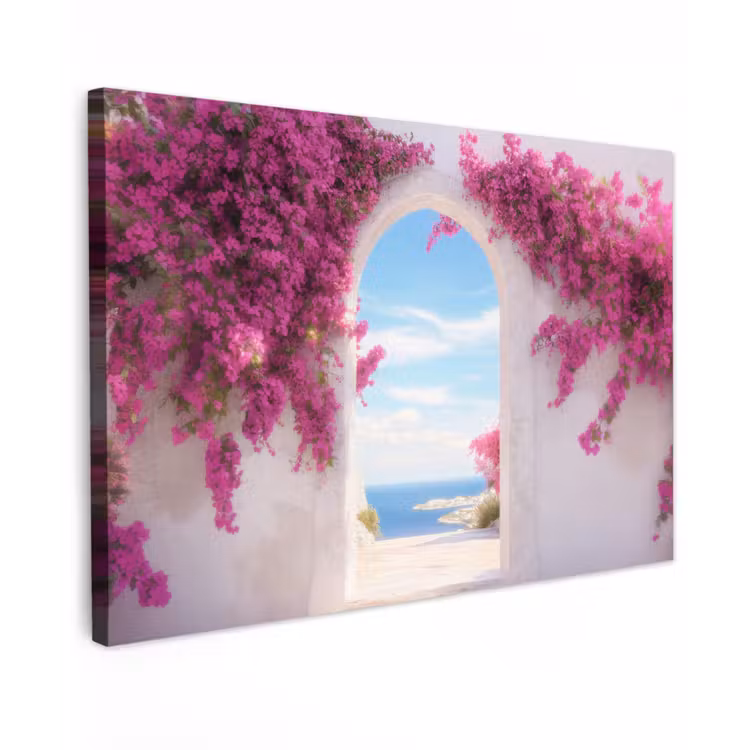 Canvas schilderij - Zee - Roze - Bloemen - Poort — 1