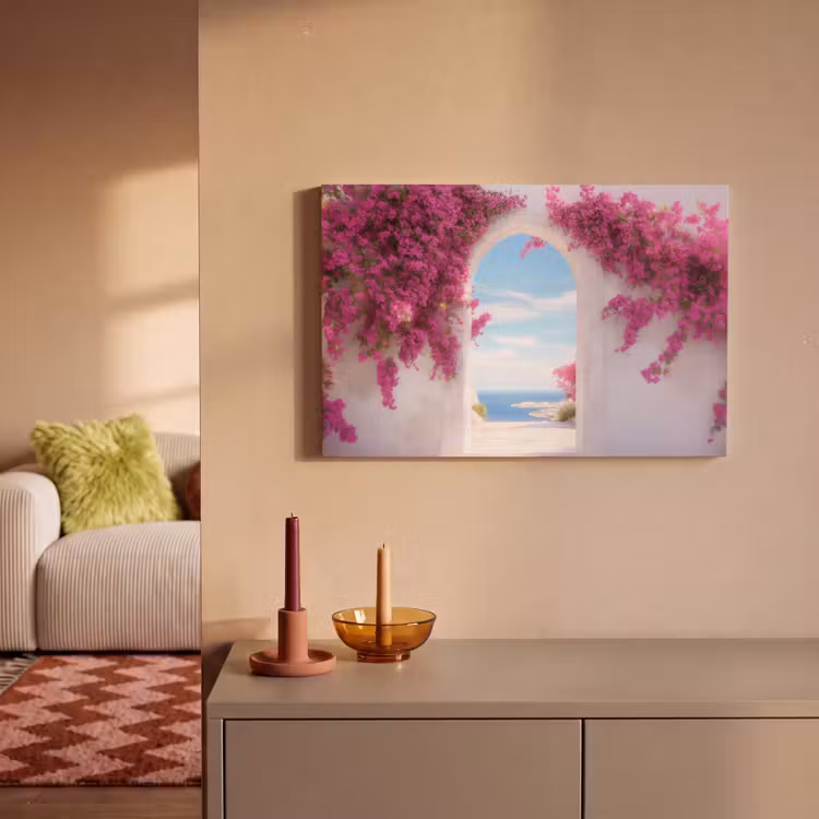 Canvas schilderij - Zee - Roze - Bloemen - Poort — 2