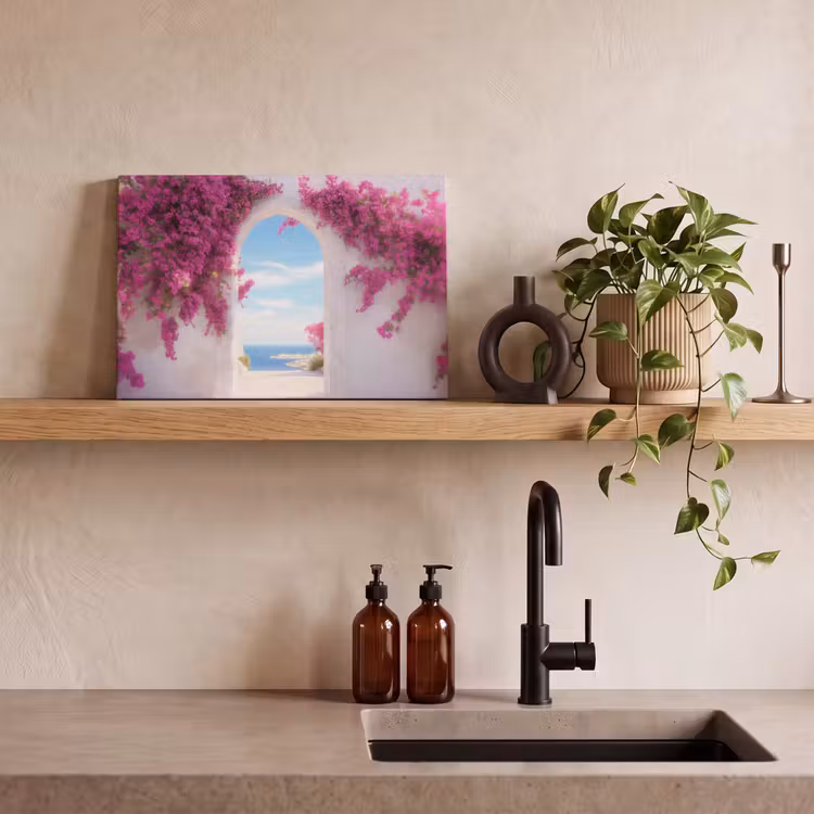 Canvas schilderij - Zee - Roze - Bloemen - Poort — 3