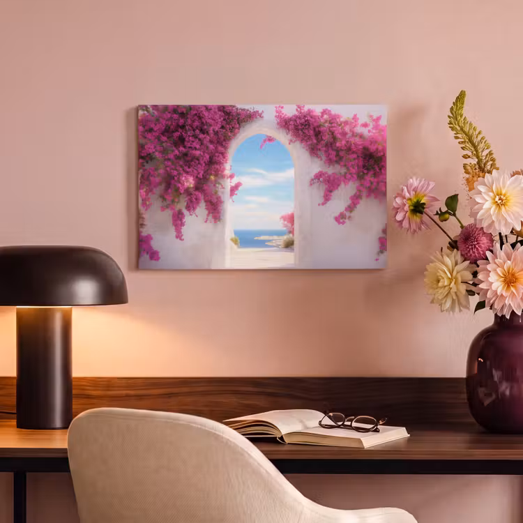 Canvas schilderij - Zee - Roze - Bloemen - Poort — 4