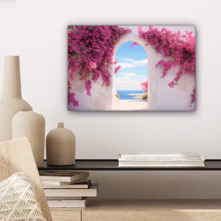 Canvas schilderij - Zee - Roze - Bloemen - Poort — 5