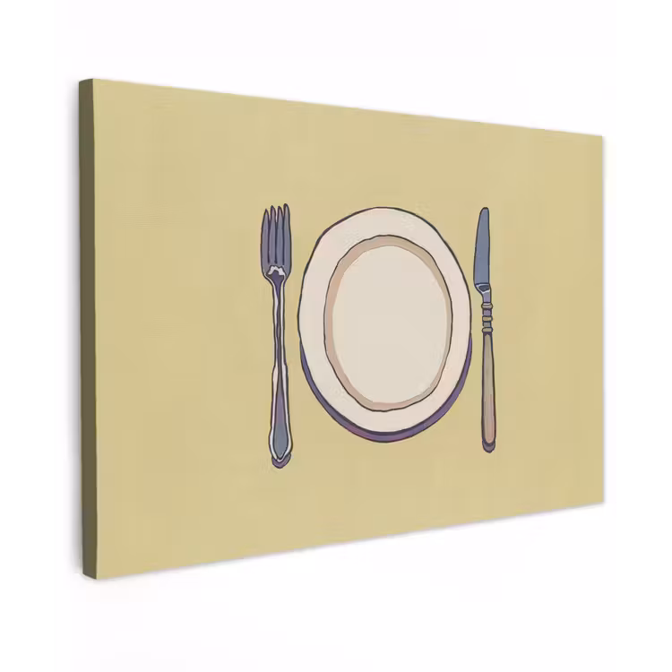 Canvas schilderij - Illustratie - Bord - Bestek - Beige — 1