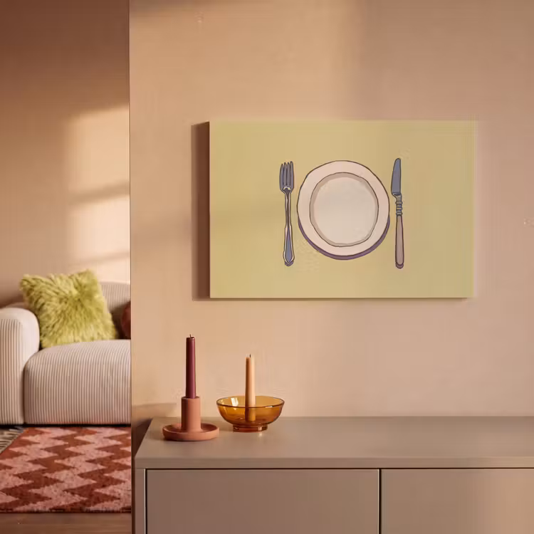 Canvas schilderij - Illustratie - Bord - Bestek - Beige — 2