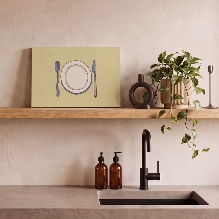 Canvas schilderij - Illustratie - Bord - Bestek - Beige — 3