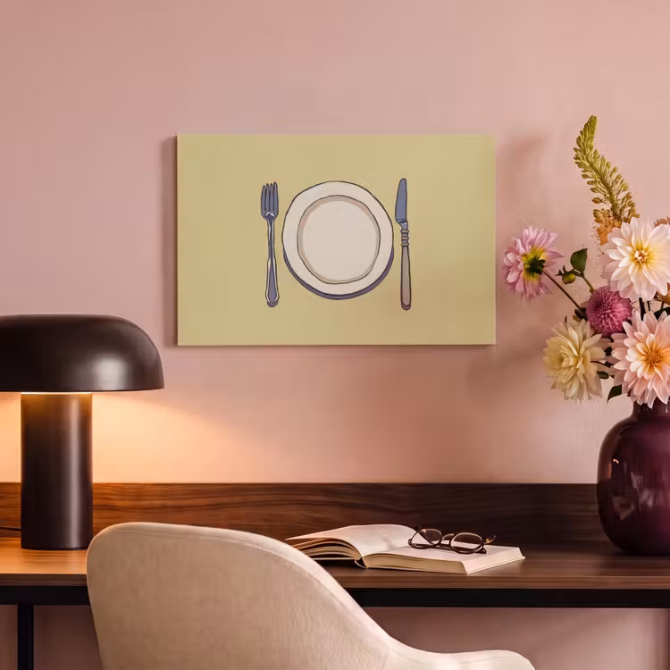 Canvas schilderij - Illustratie - Bord - Bestek - Beige — 4