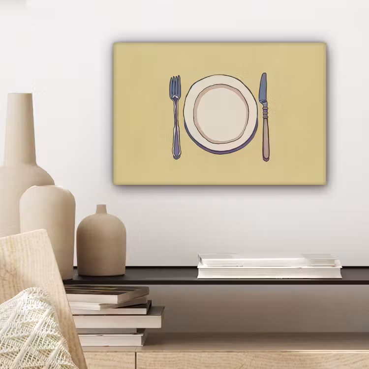 Canvas schilderij - Illustratie - Bord - Bestek - Beige — 5