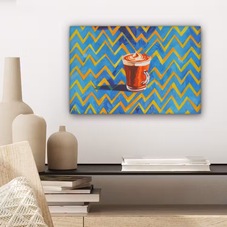 Canvas schilderij - Mok - Koffie - Zigzag - Slagroom — 5