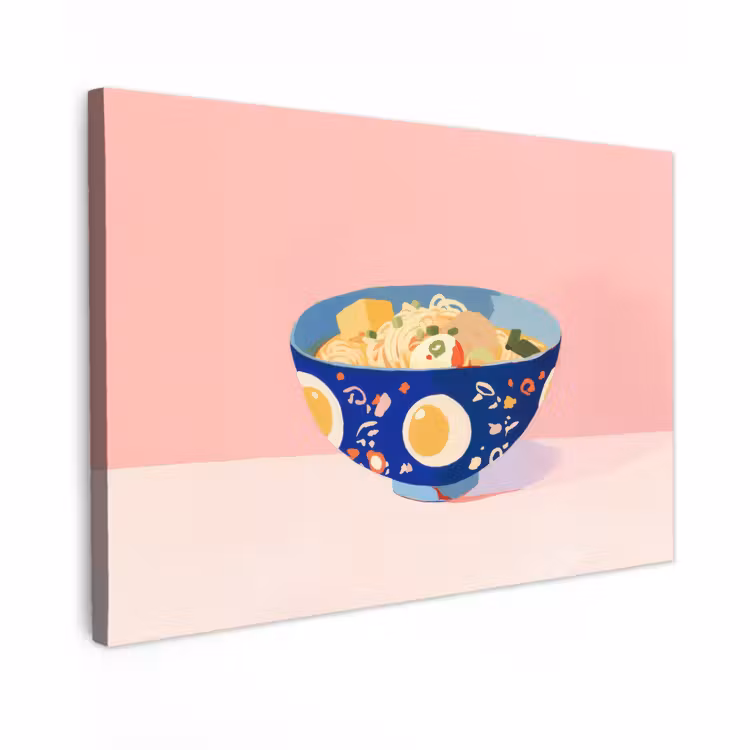 Canvas schilderij - Noodles - Kom - Blauw - Illustratie — 1