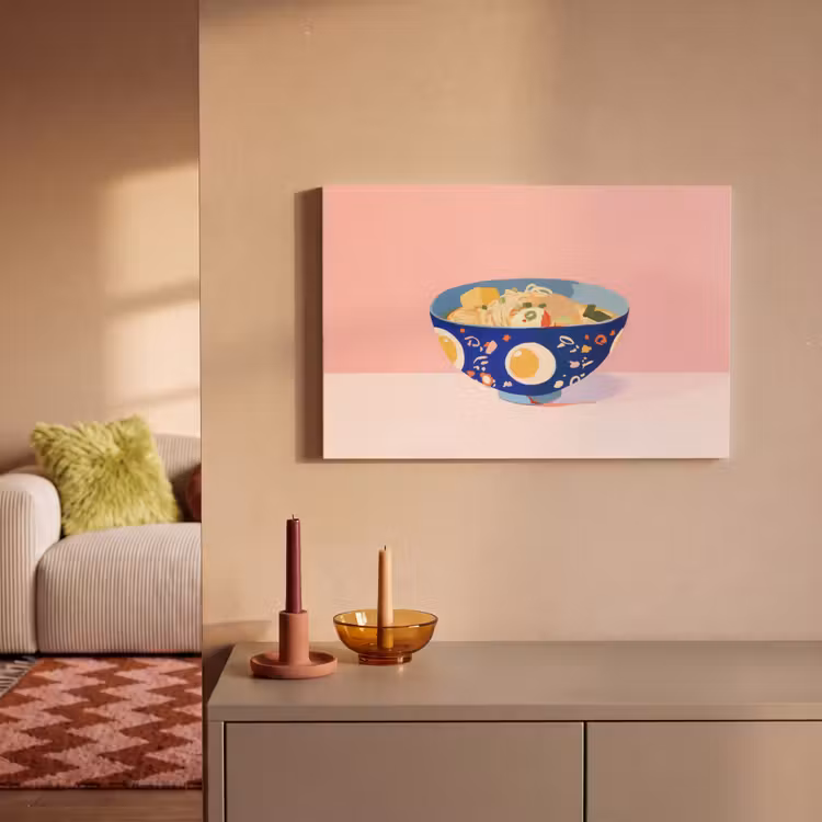 Canvas schilderij - Noodles - Kom - Blauw - Illustratie — 2