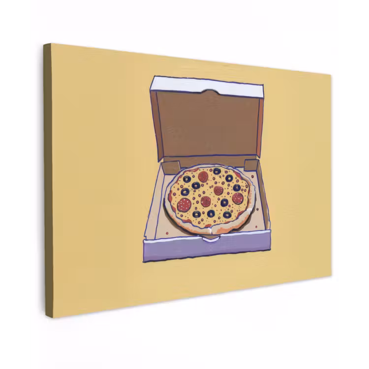 Canvas schilderij - Pizza - Doos - Salami - Illustratie — 1
