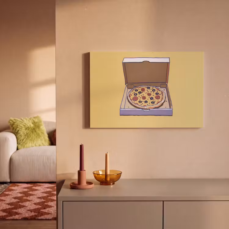 Canvas schilderij - Pizza - Doos - Salami - Illustratie — 2