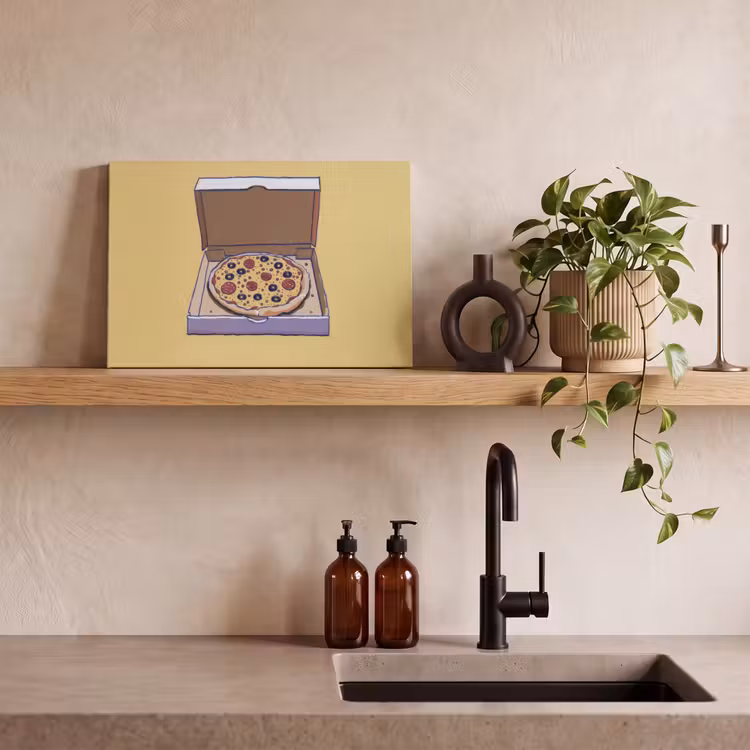 Canvas schilderij - Pizza - Doos - Salami - Illustratie — 3