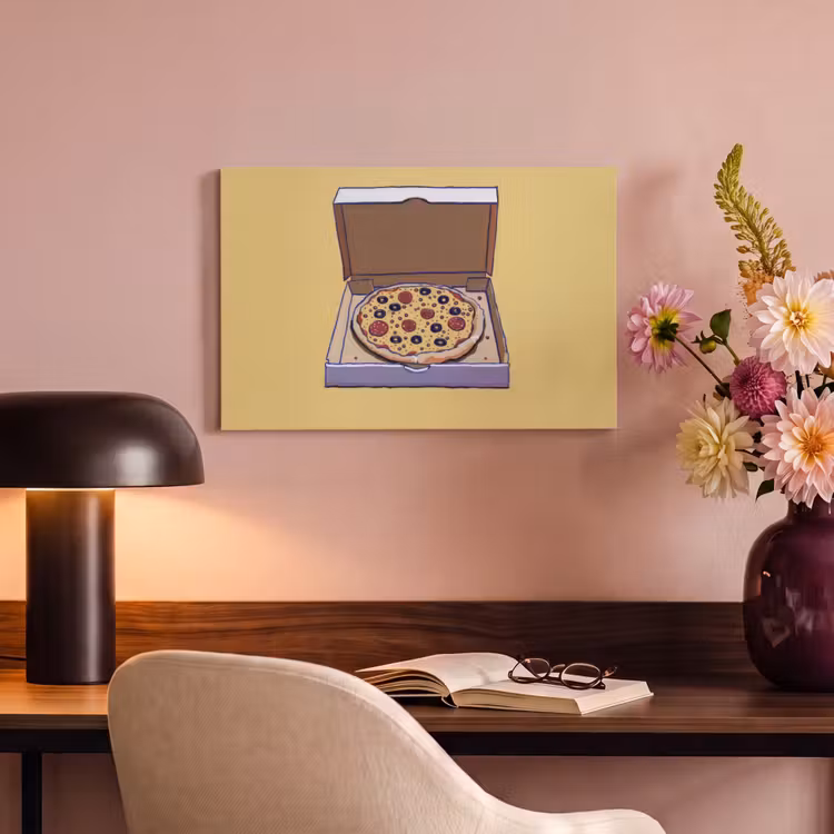 Canvas schilderij - Pizza - Doos - Salami - Illustratie — 4