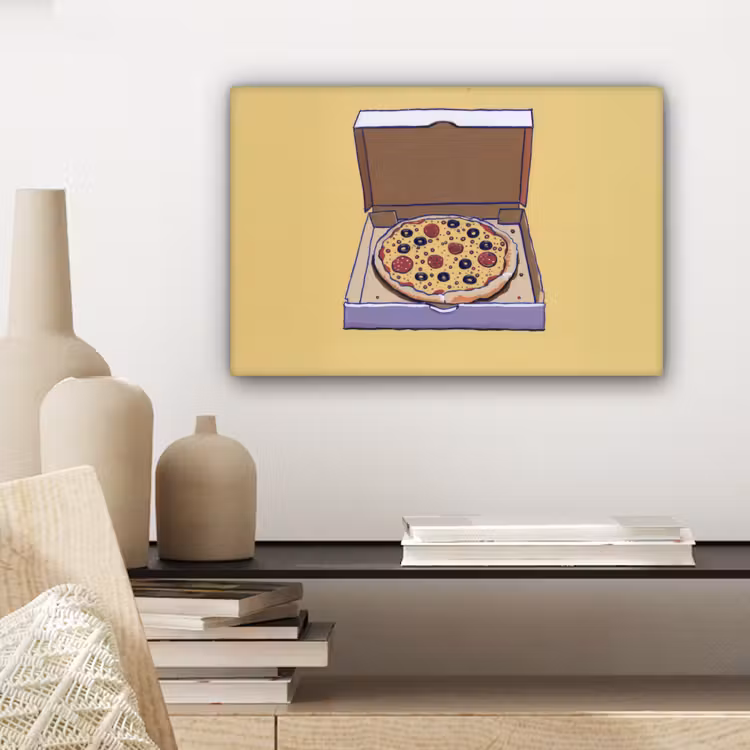 Canvas schilderij - Pizza - Doos - Salami - Illustratie — 5