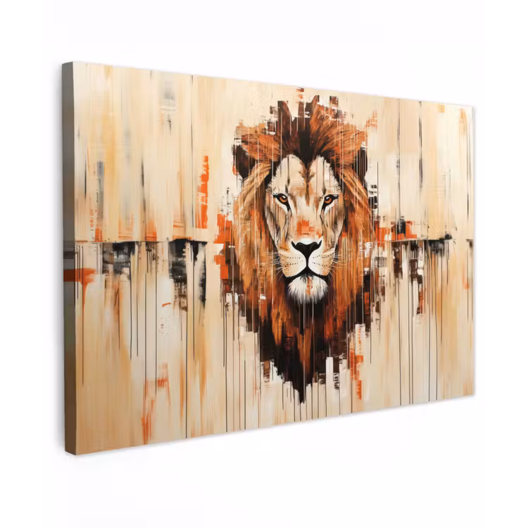 Canvas schilderij - Leeuwenkop - Lijnen - Crème — 1