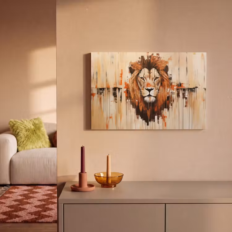 Canvas schilderij - Leeuwenkop - Lijnen - Crème — 2
