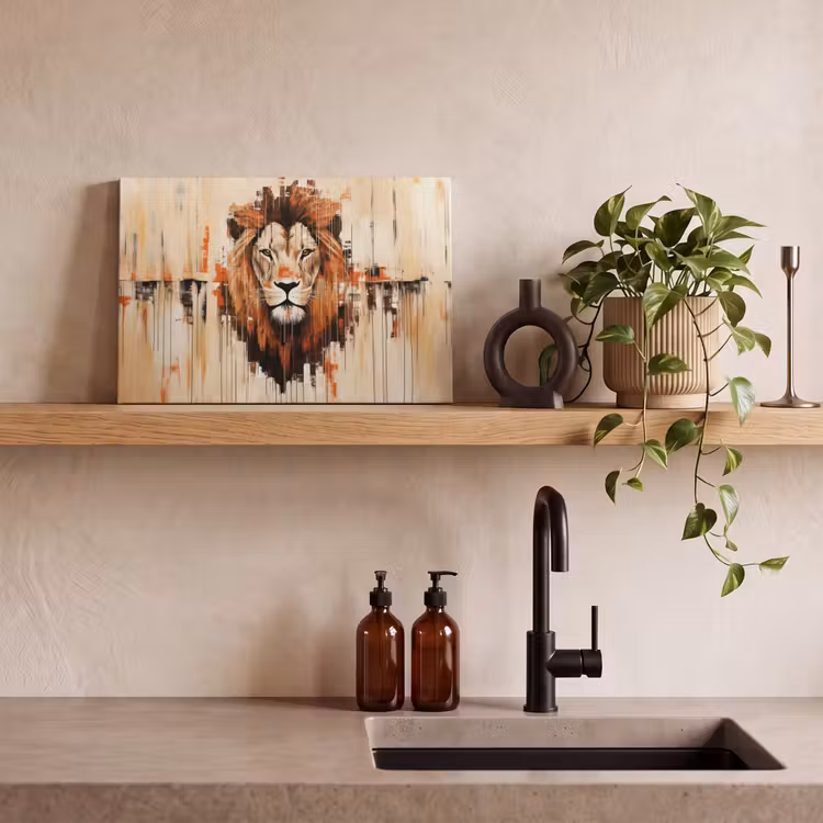 Canvas schilderij - Leeuwenkop - Lijnen - Crème — 3