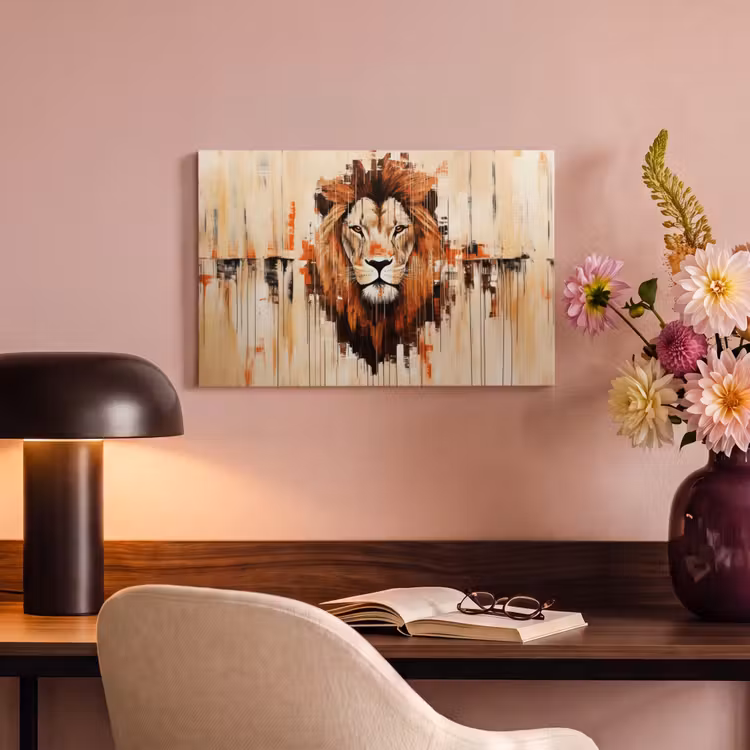 Canvas schilderij - Leeuwenkop - Lijnen - Crème — 4