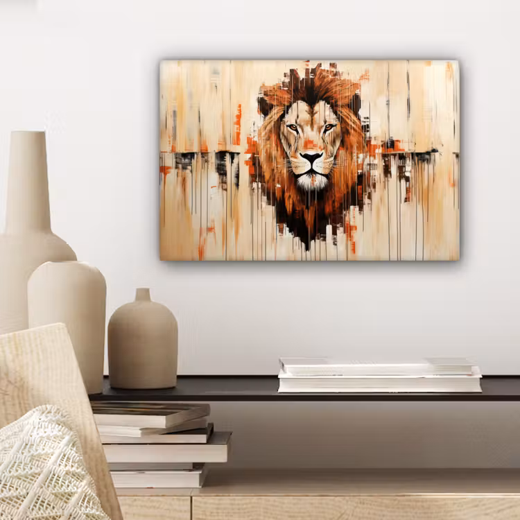 Canvas schilderij - Leeuwenkop - Lijnen - Crème — 5
