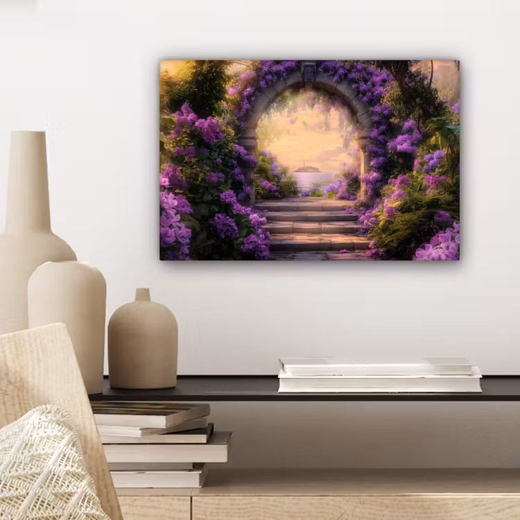 Canvas schilderij - Poort - Paars - Bloemen — 5
