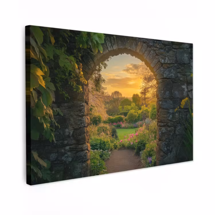 Canvas schilderij - Poort - Planten - Zonsondergang — 1